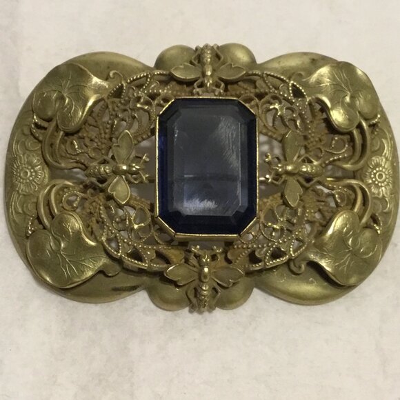 Antique & large Art Nouveau sash brooch w/ Napolean bee design and blue stone - Picture 2 of 7